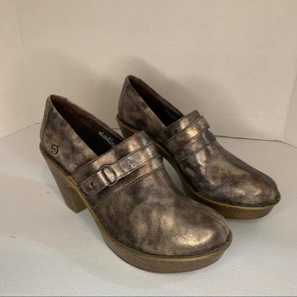 Born Haddon Metallic Bronze Distressed Leather Heeled  Clogs Womens Size 9 - Picture 7 of 13